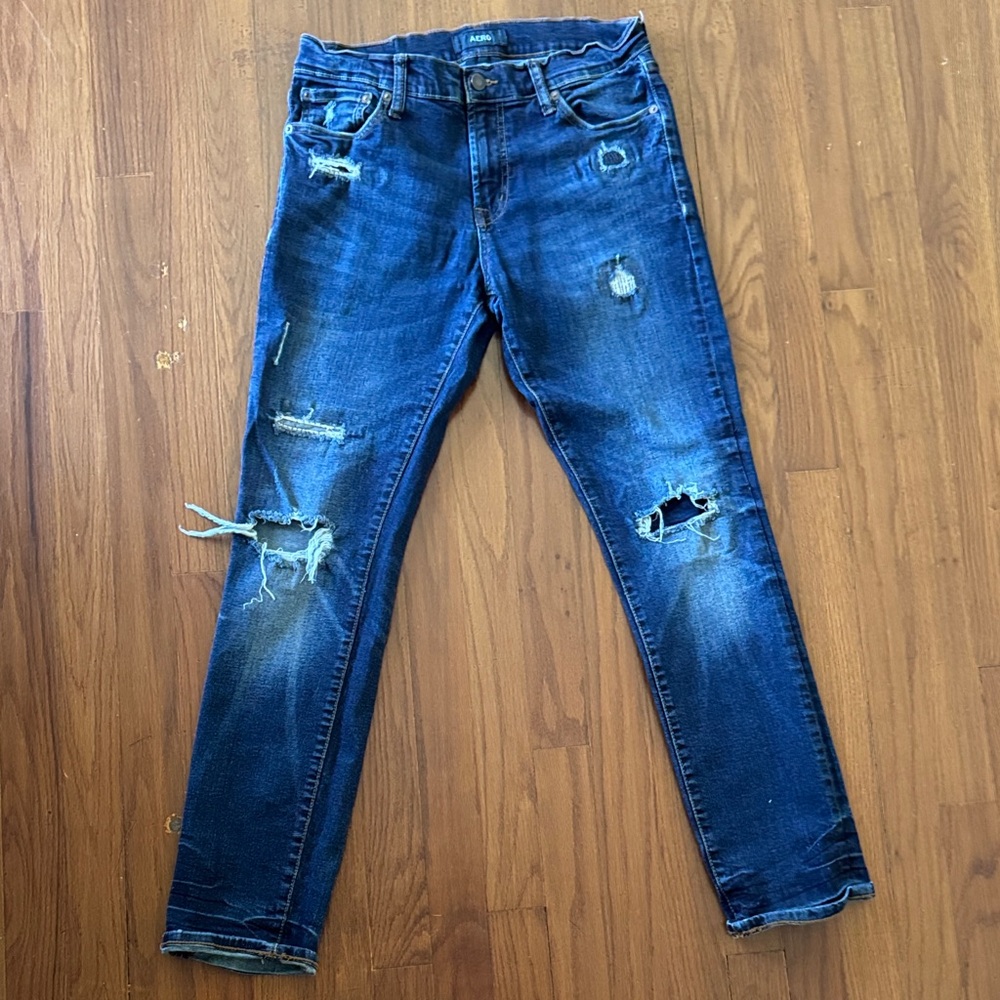 Aeropostale Men's Distressed Blue Skinny Jeans